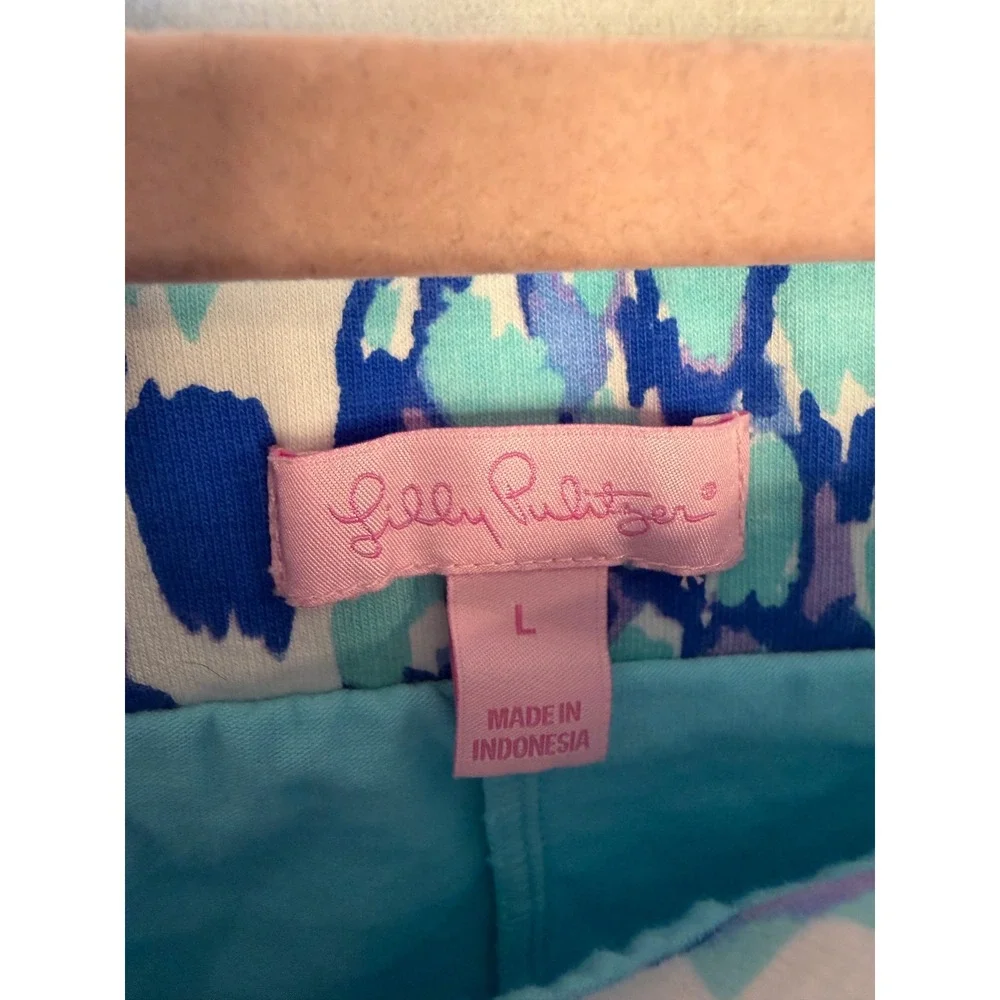 Lilly Pulitzer Pineapple Party Skort Blue Turquoise Ikat Gold Button Womens L